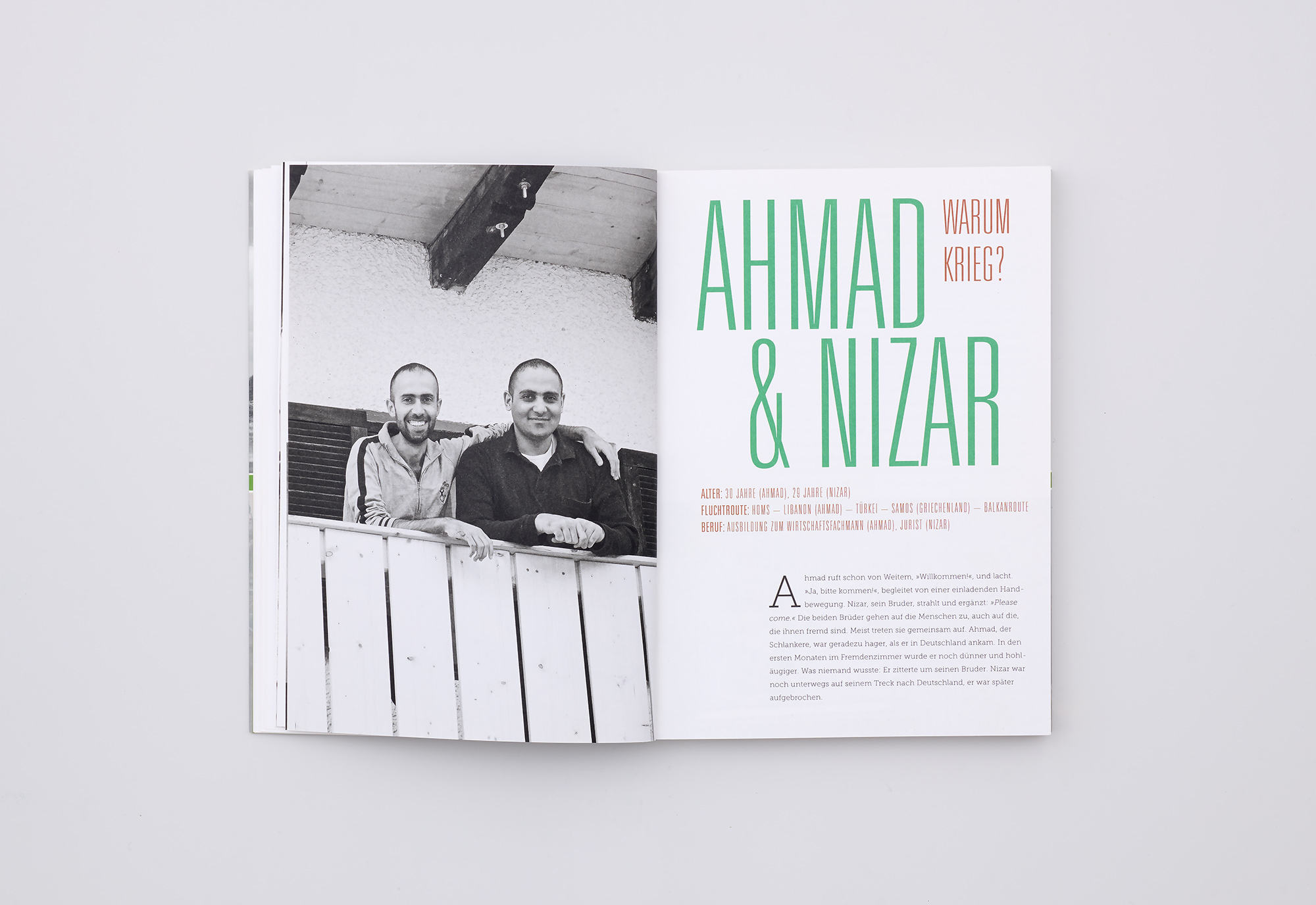 Fremdenzimmer 16 junge Männer aus Syrien und ihre Geschichten Doppelseite Ahmad und Nizar